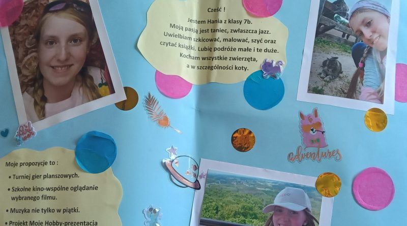 Plakat kandydatki w wyborach fo Samorządu Uczniowskiego