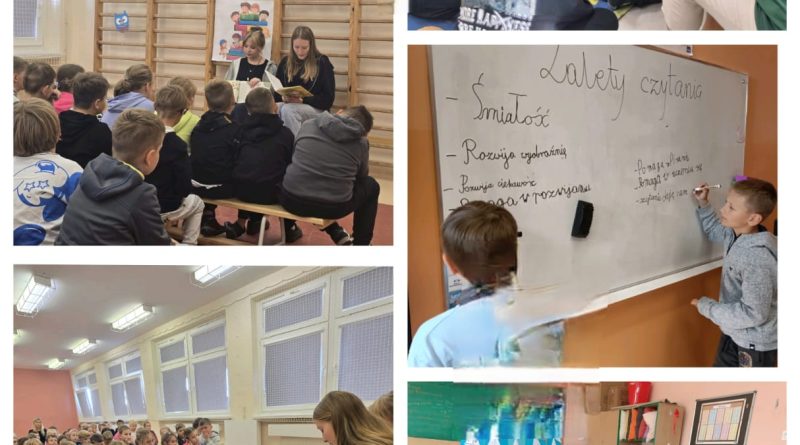 Kolaż zdjęć z akcji czytania