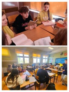 Uczniowie czytają wiersze różnych poetów.